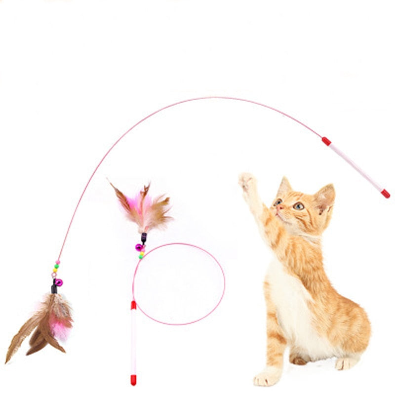 Pet Cat Toy With Bell Newly Design Bird Feather Plush Plastic Toy