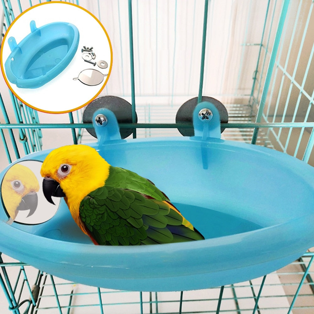 Bird Parrot Bathtub With Mirror Pet Bird Toys